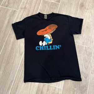 Smurf "CHILLIN" under Mushroom Black T-Shirt Adult Unisex Size Medium